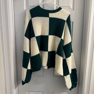 Green and Cream Checkered Sweater